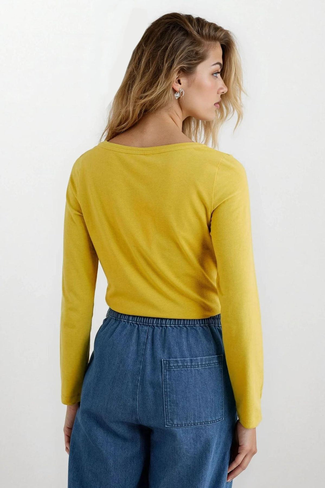 Boat Neck Long Sleeve Cotton Top