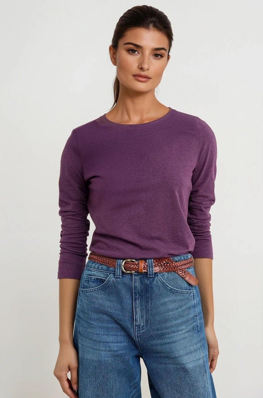 Boat Neck Long Sleeve Cotton Top