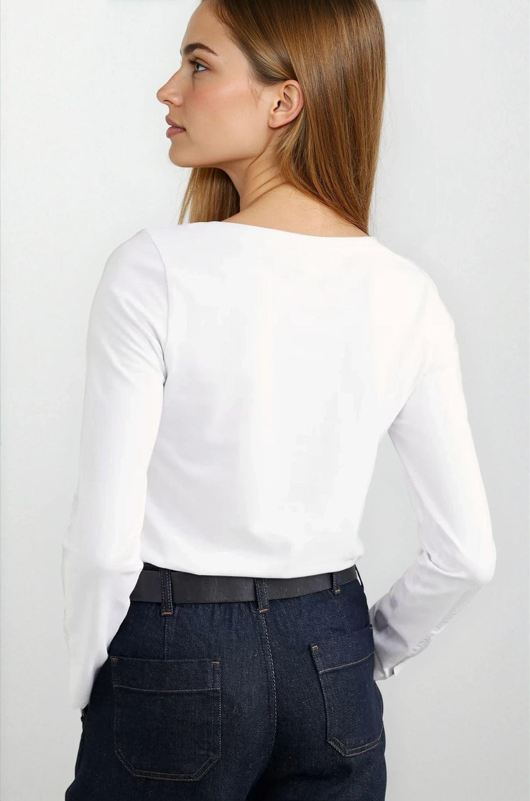 Boat Neck Long Sleeve Cotton Top