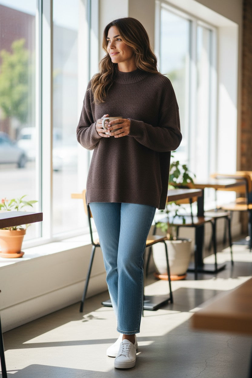 Funnel Neck Cuffed Jumper