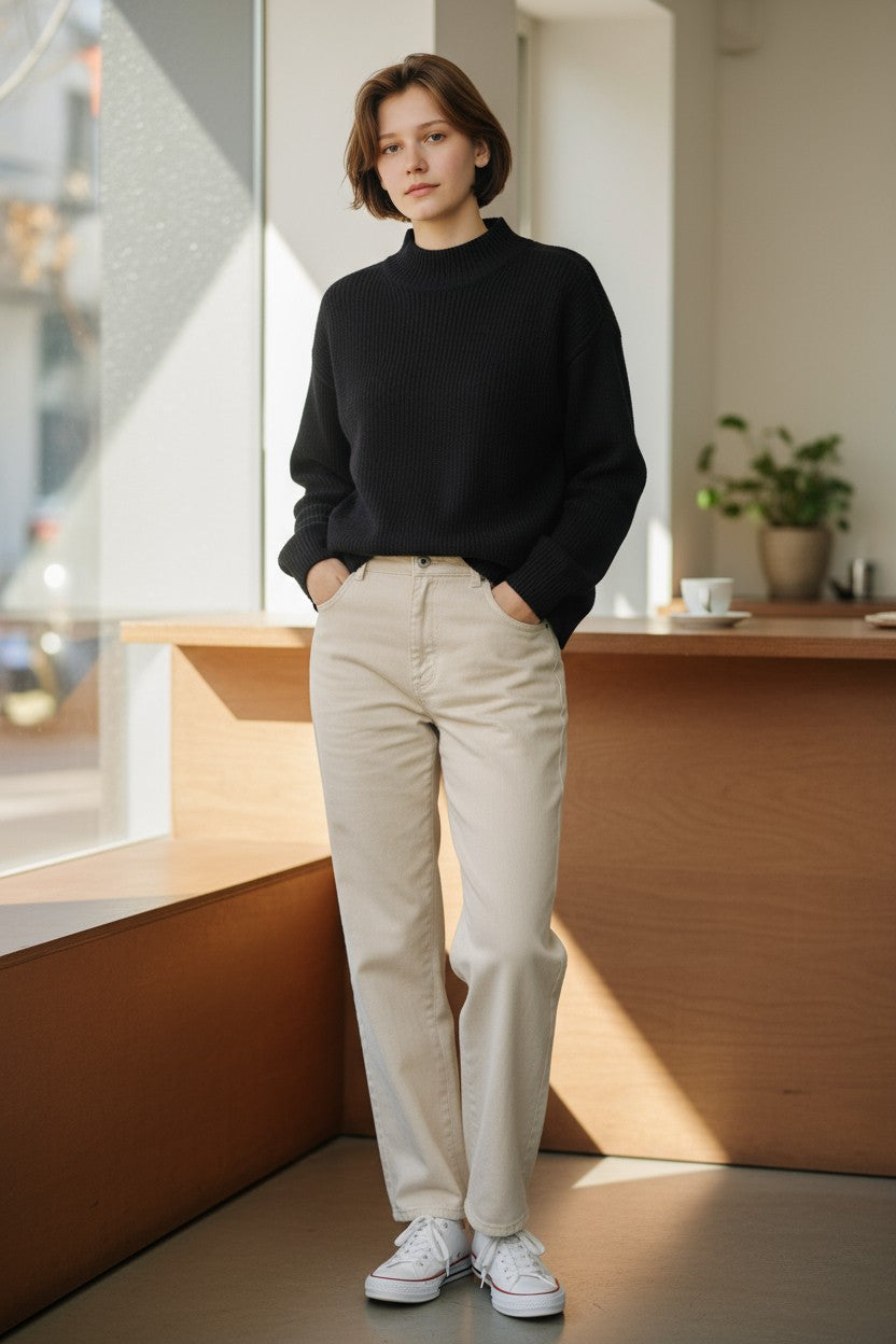 Funnel Neck Cuffed Jumper