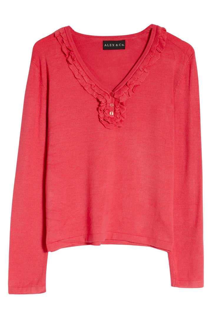 Red Frill V-Neck Knit Top