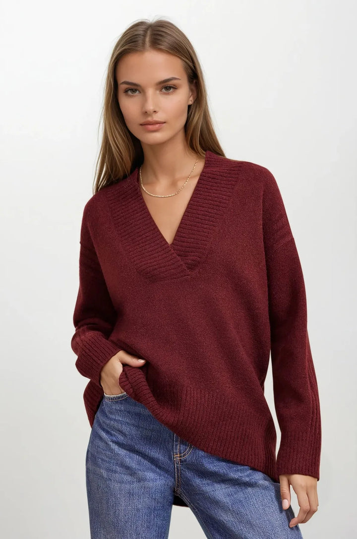 Longline Deep V-Neck Jumper