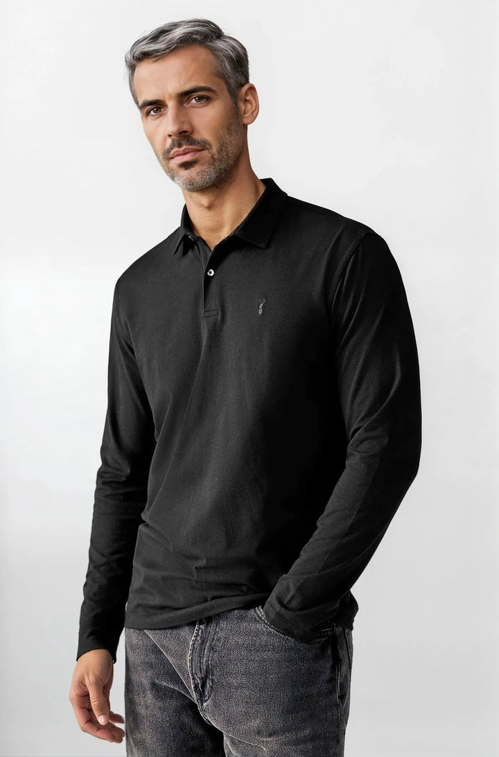 Cotton Rich Long Sleeve Polo Shirt