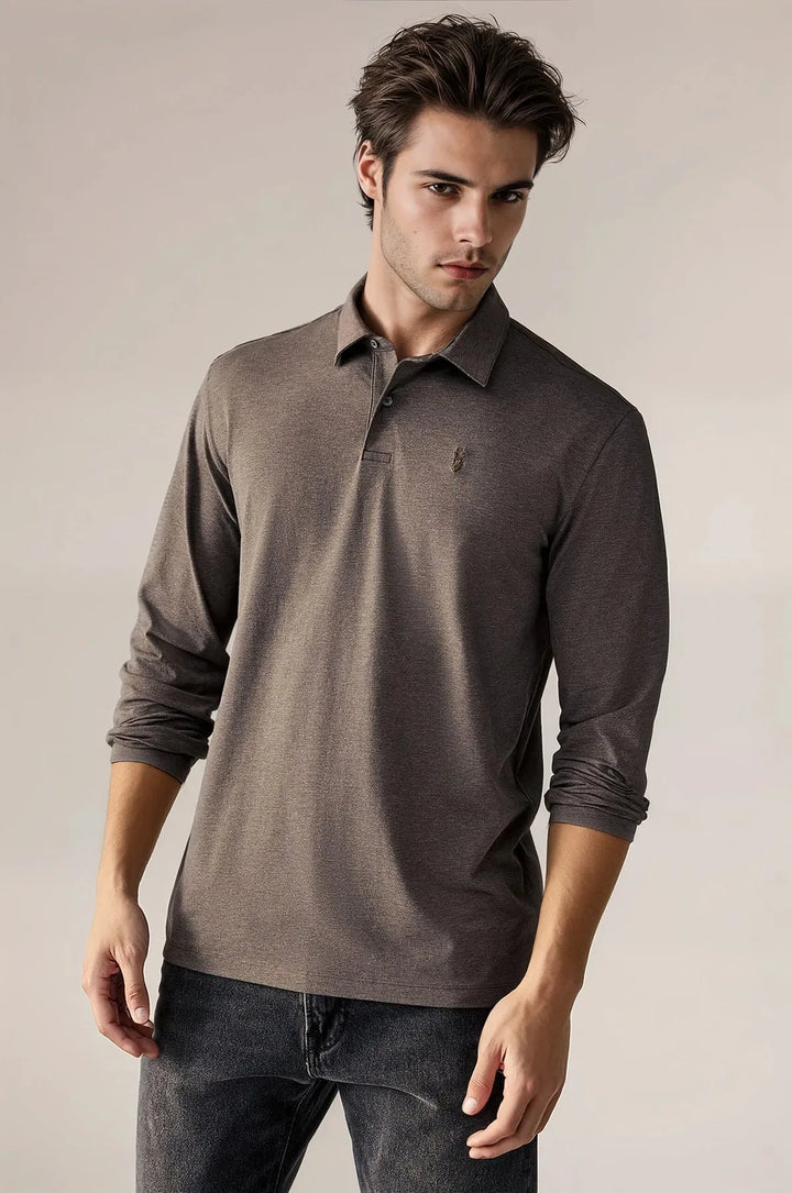 Cotton Rich Long Sleeve Polo Shirt