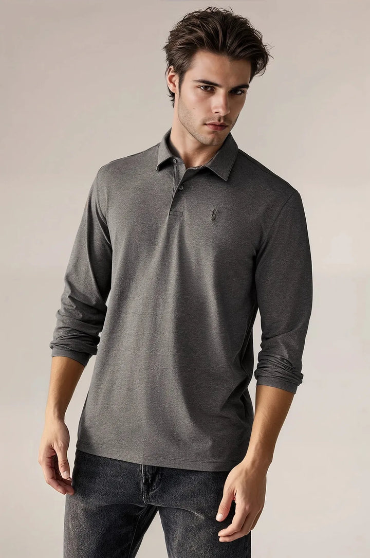 Cotton Rich Long Sleeve Polo Shirt