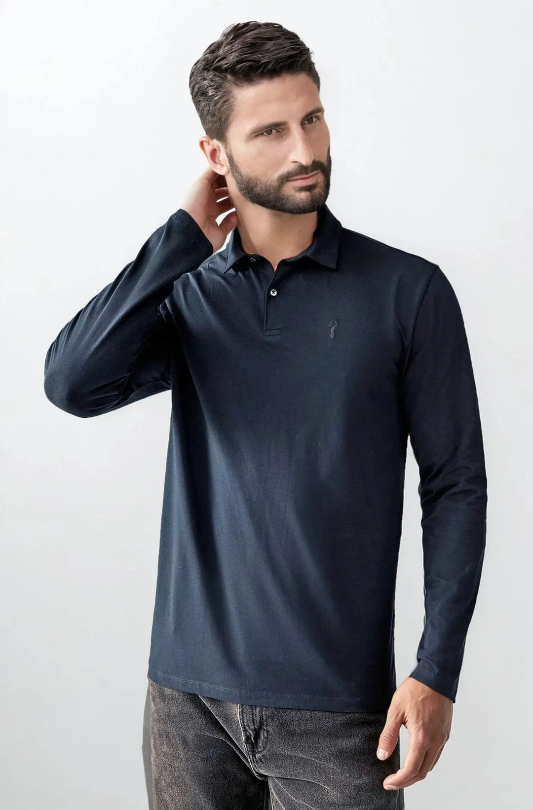 Cotton Rich Long Sleeve Polo Shirt