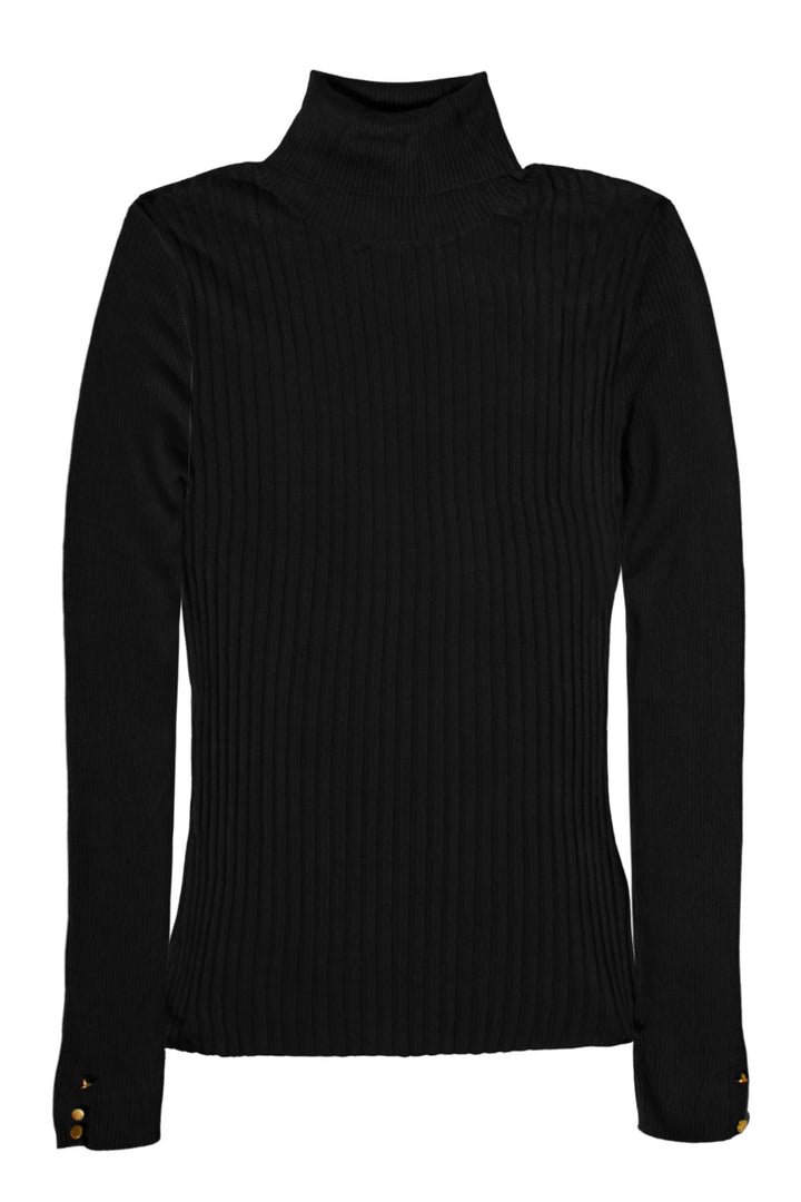 Ribbed Button Cuff Roll Neck Jumper