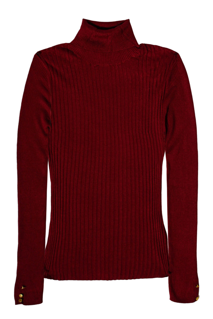 Ribbed Button Cuff Roll Neck Jumper