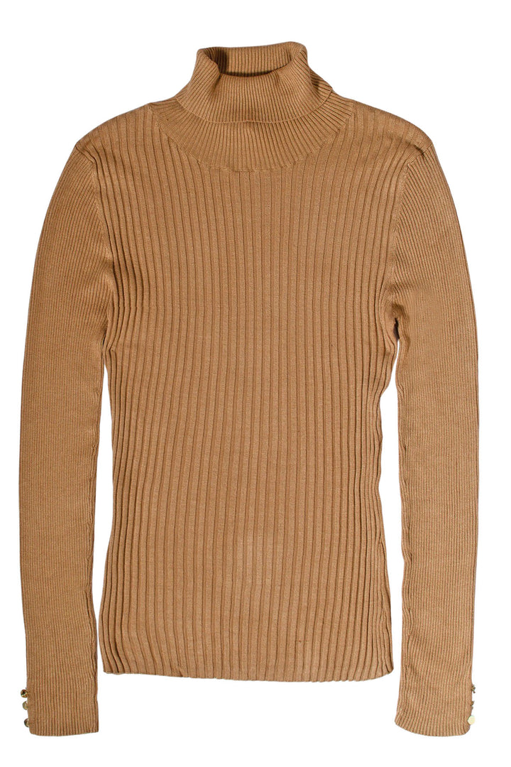 Ribbed Button Cuff Roll Neck Jumper