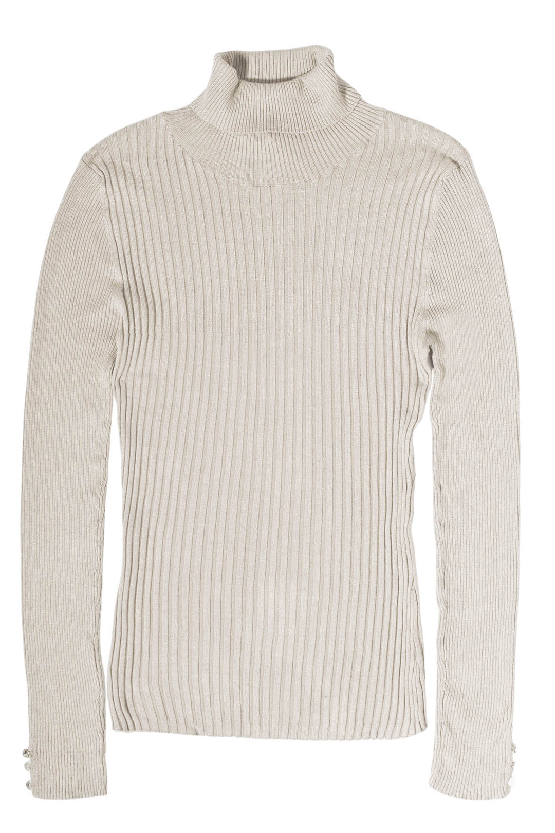 Ribbed Button Cuff Roll Neck Jumper