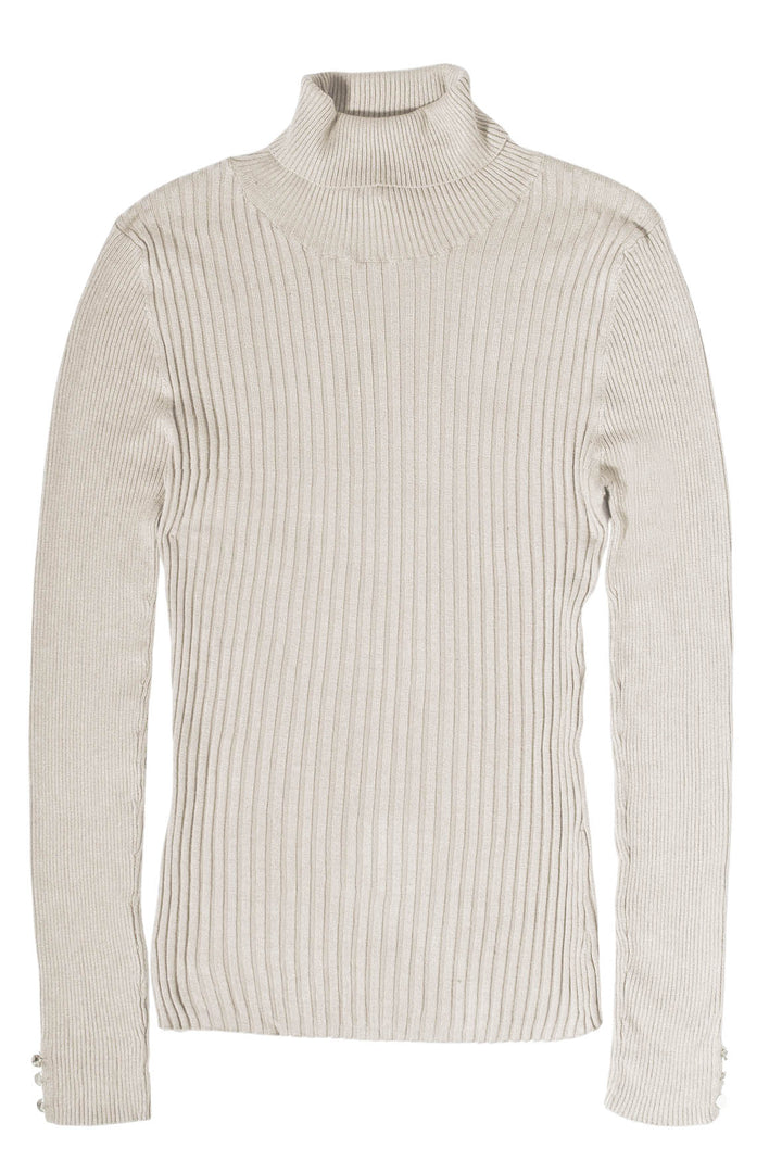 Ribbed Button Cuff Roll Neck Jumper