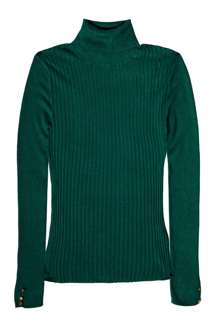 Ribbed Button Cuff Roll Neck Jumper