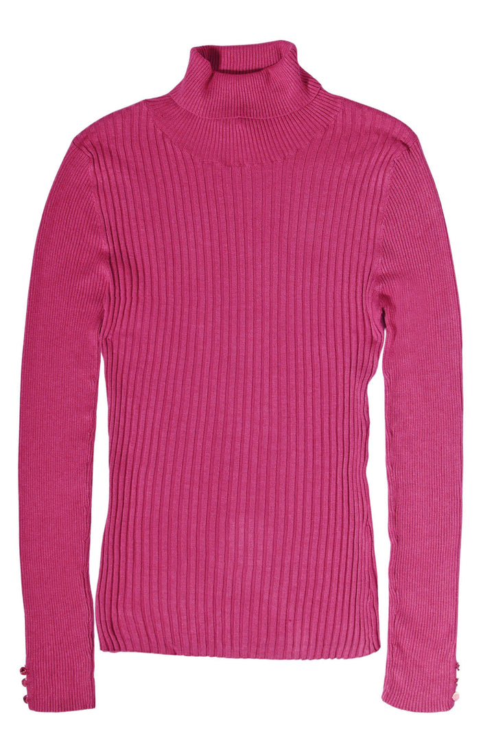 Ribbed Button Cuff Roll Neck Jumper