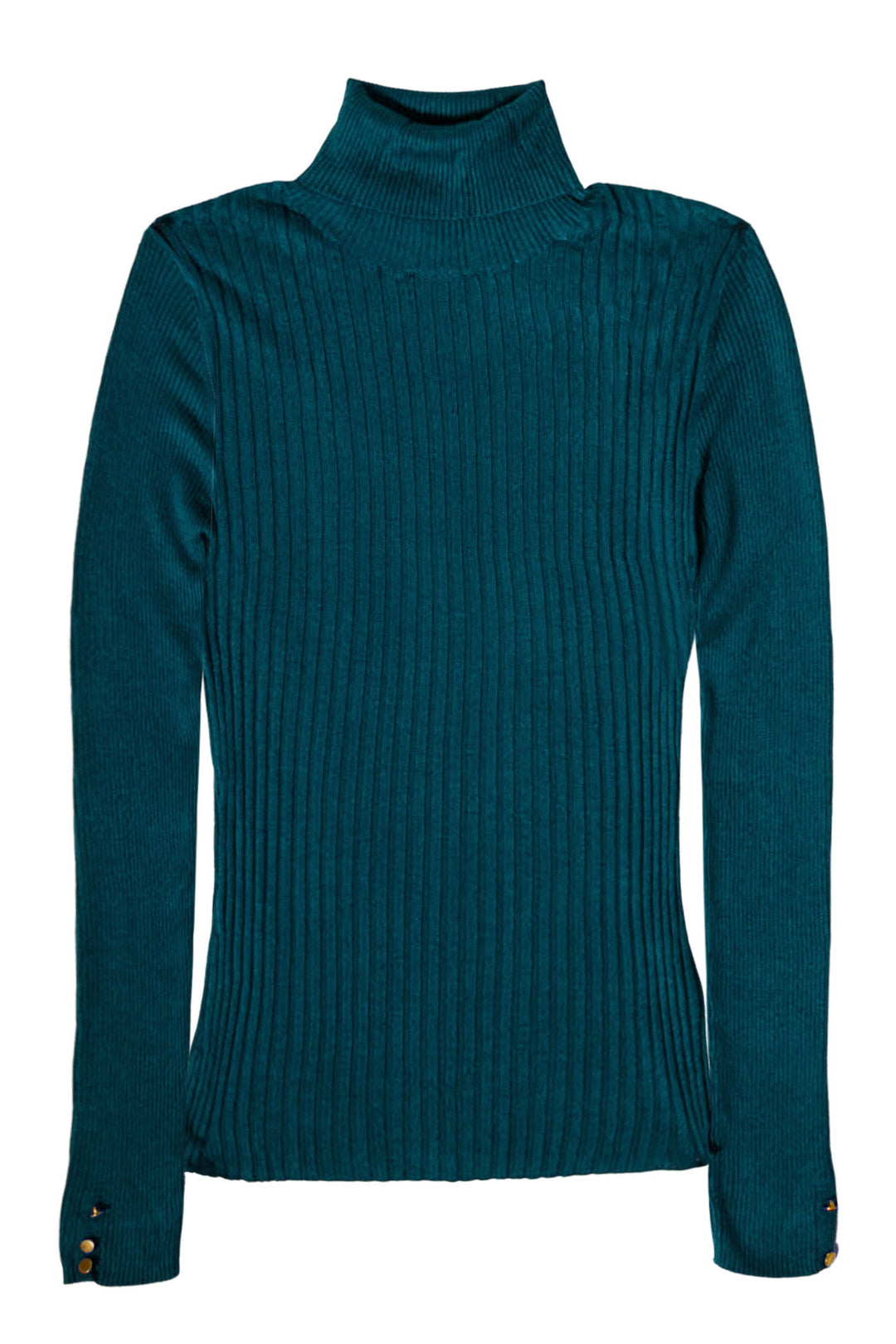 Ribbed Button Cuff Roll Neck Jumper