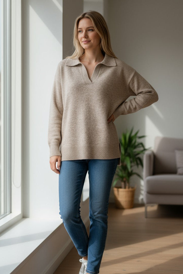 Collared Ribbed Trim Jumper