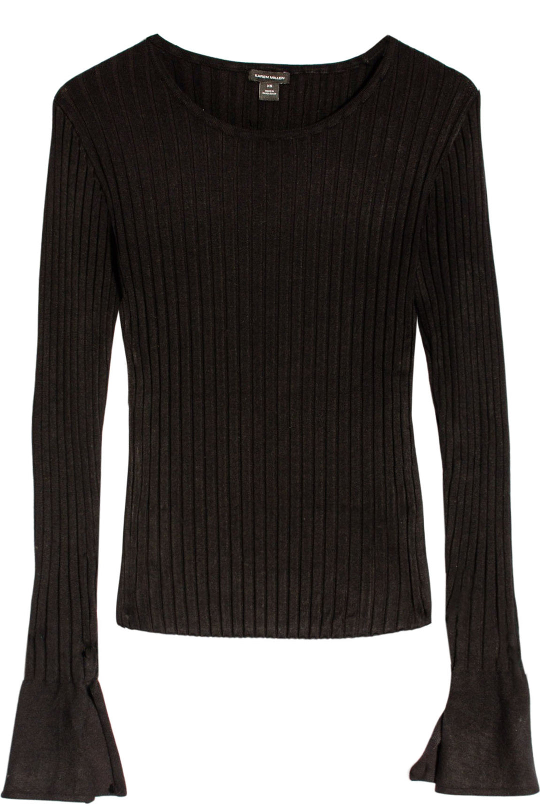 Split Cuff Ribbed Fine Knit Top