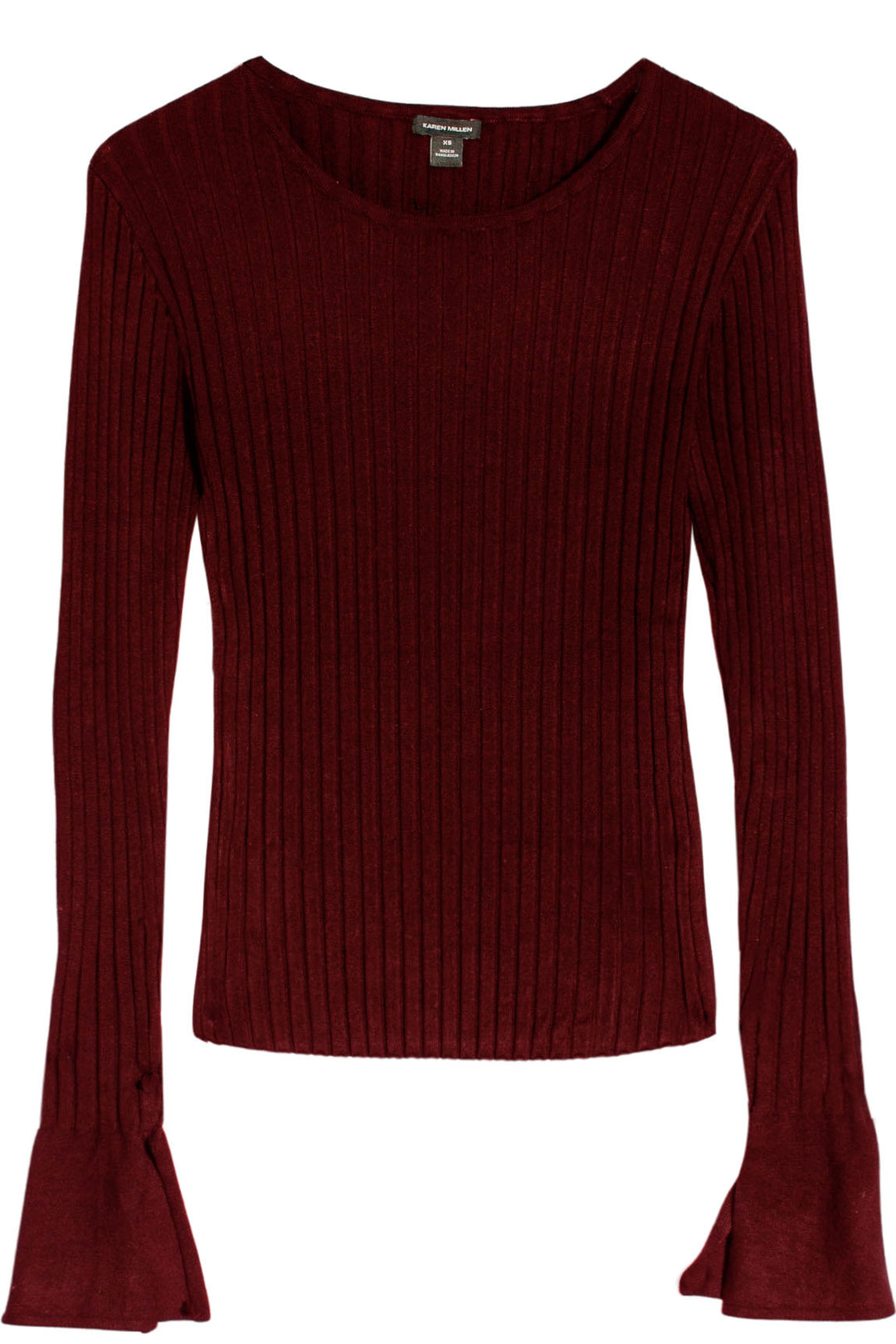 Split Cuff Ribbed Fine Knit Top