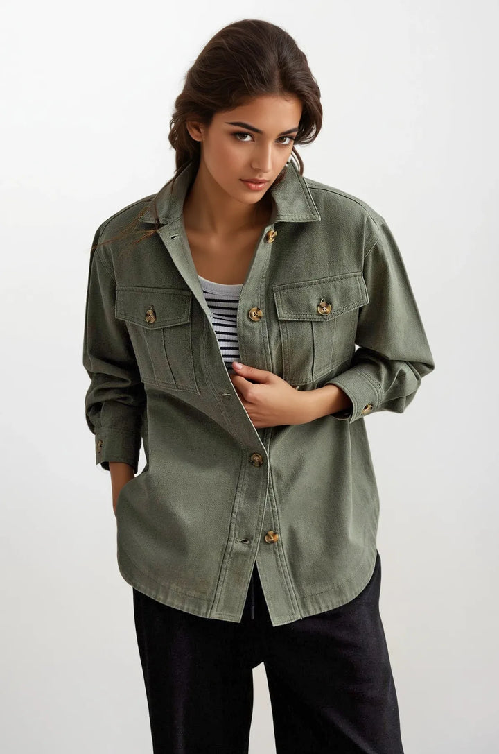 Khaki Canvas Overshirt Shacket