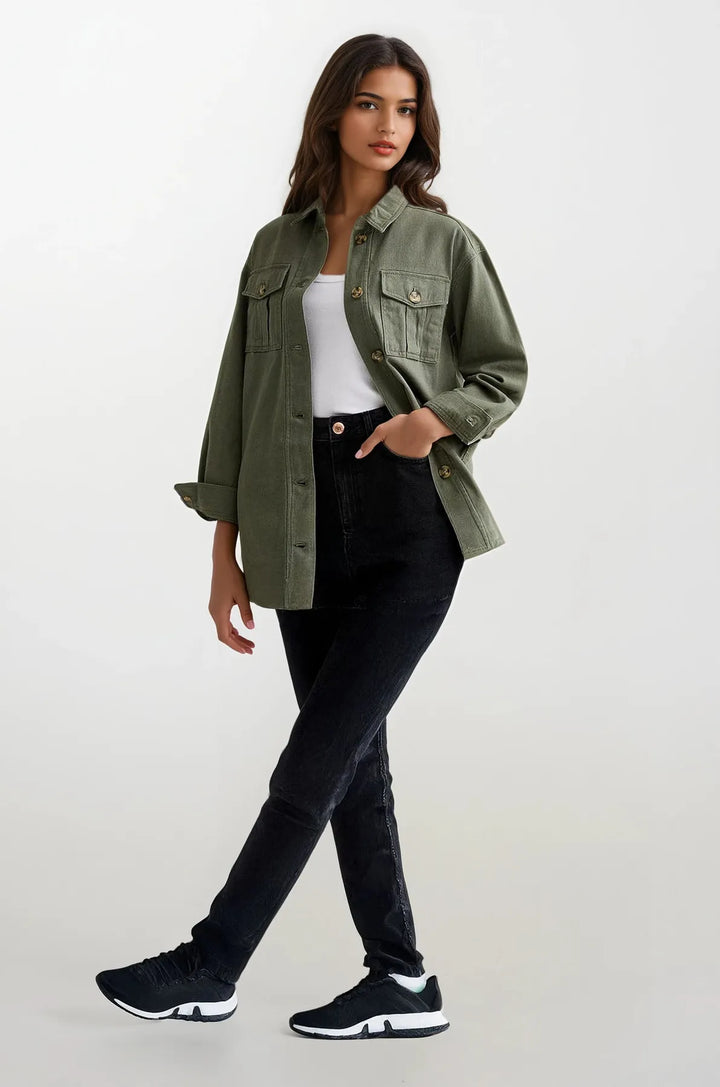 Khaki Canvas Overshirt Shacket