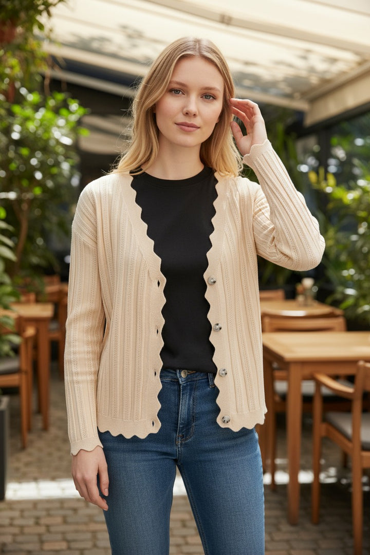 Scallop Edge Ribbed Cardigan