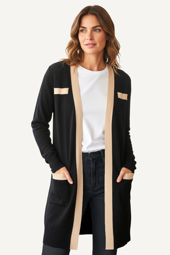 Contrast Trim Open Front Cardigan