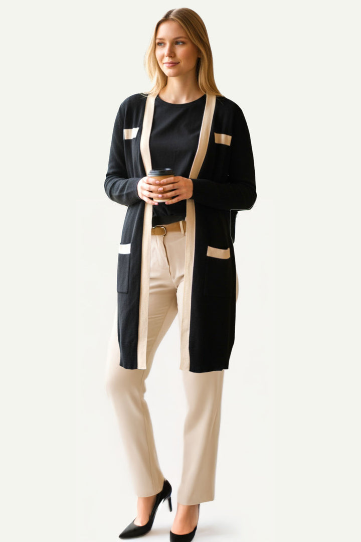 Contrast Trim Open Front Cardigan