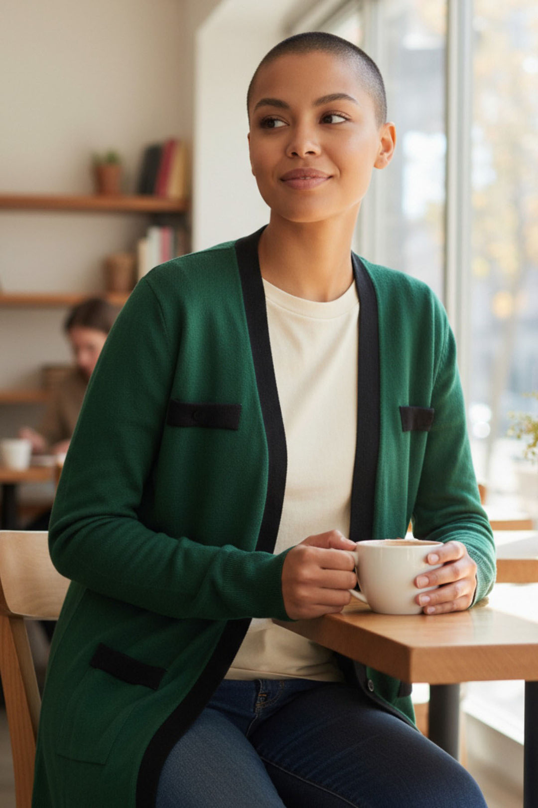 Contrast Trim Open Front Cardigan