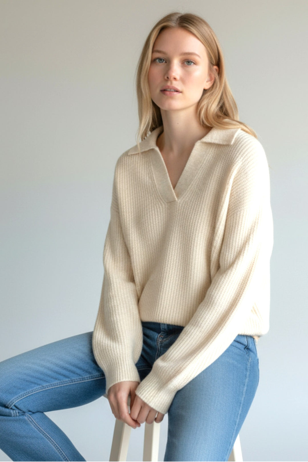 Collared Ribbed Jumper with Side Splits