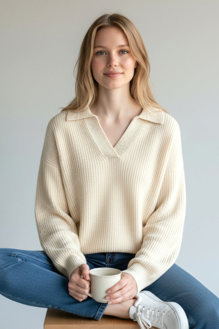 Collared Ribbed Jumper with Side Splits
