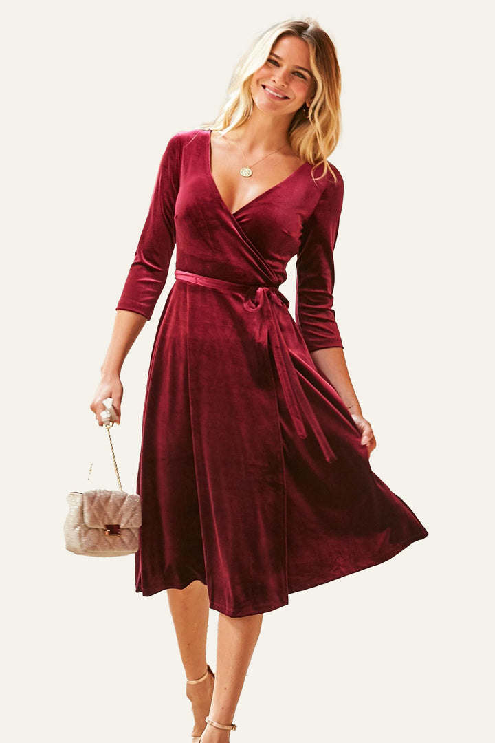 Velvet Wrap Midi Dress