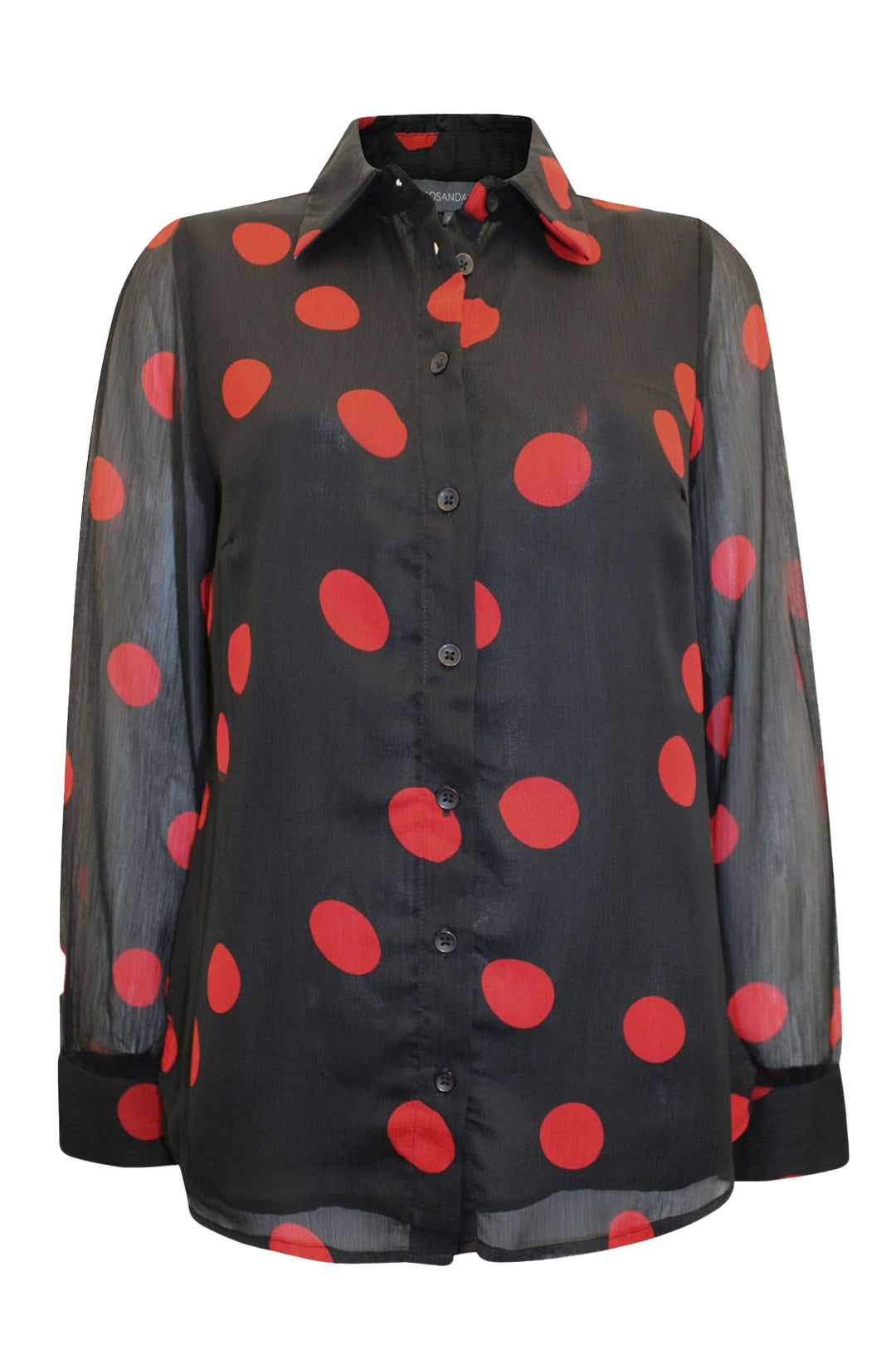 Black Red Spot Print Sheer Sleeve Shirt