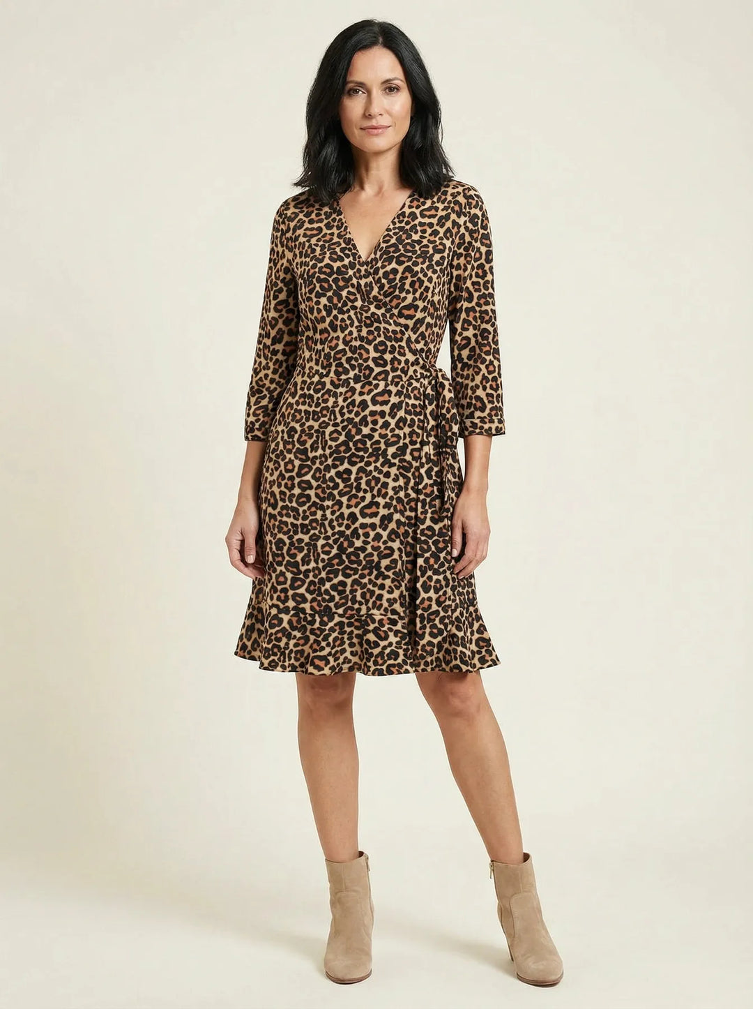 Brown Leopard Print Wrap Dress