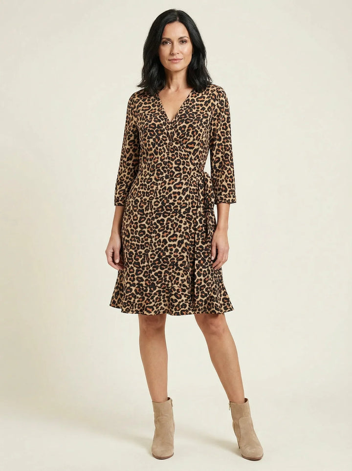Brown Leopard Print Wrap Dress