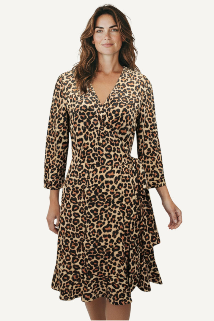 Brown Leopard Print Wrap Dress