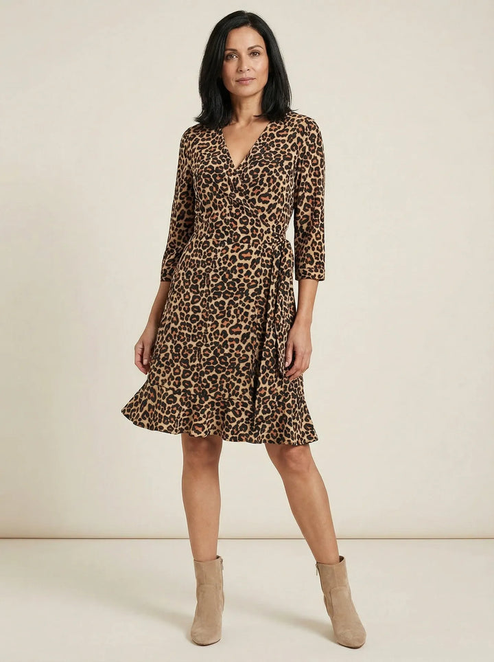 Brown Leopard Print Wrap Dress