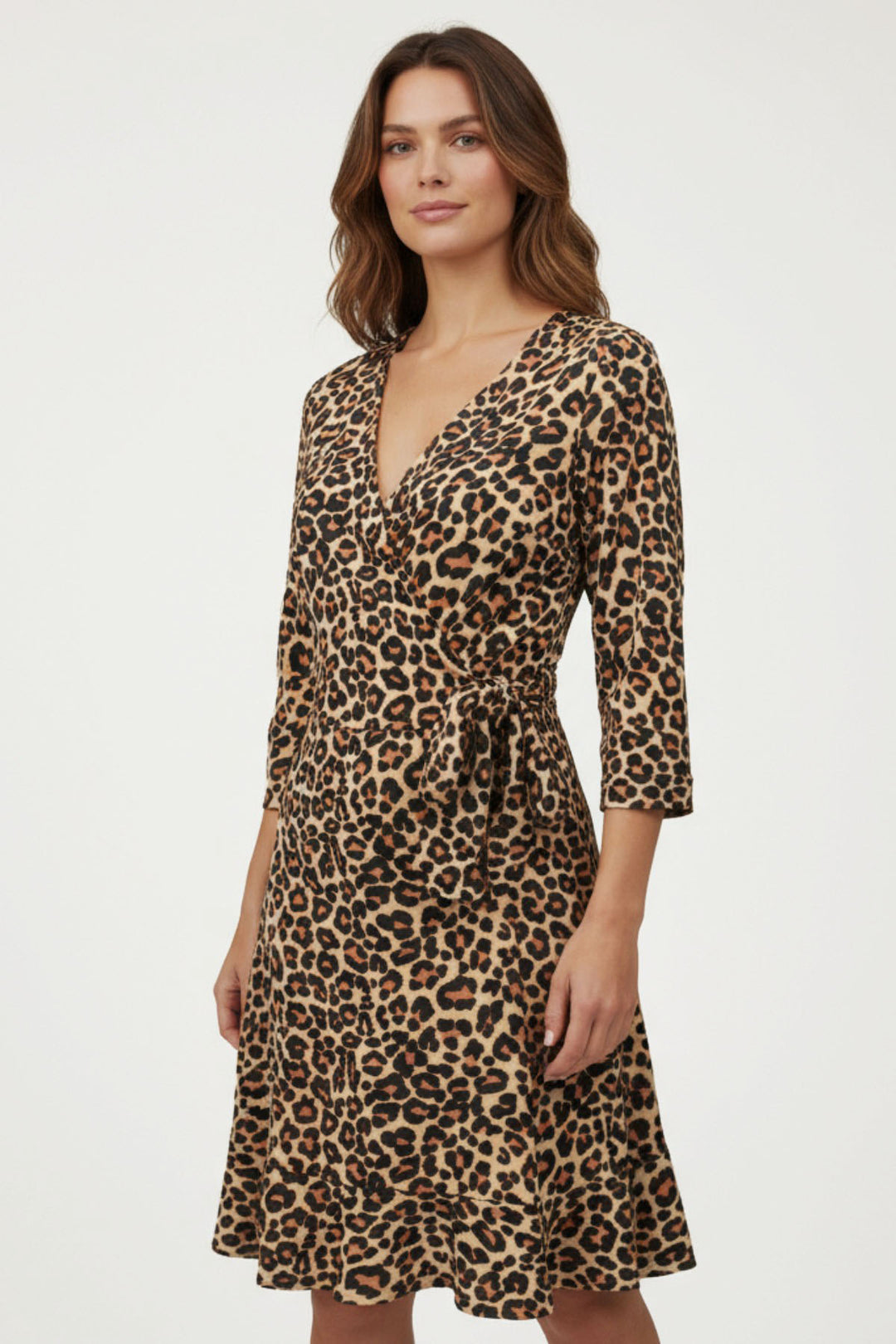Brown Leopard Print Wrap Dress