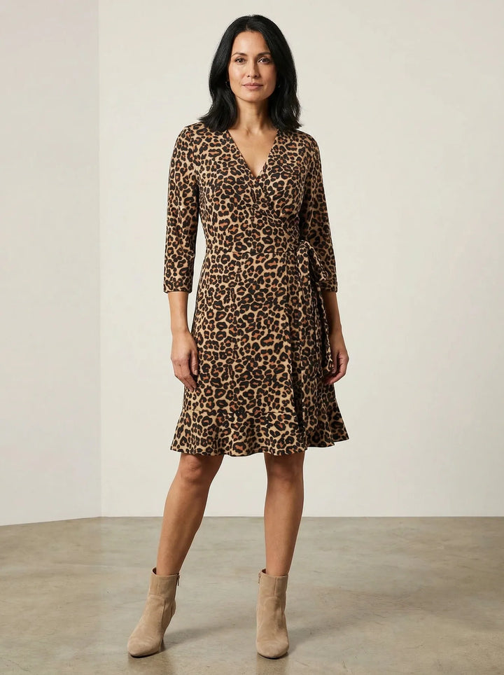 Brown Leopard Print Wrap Dress