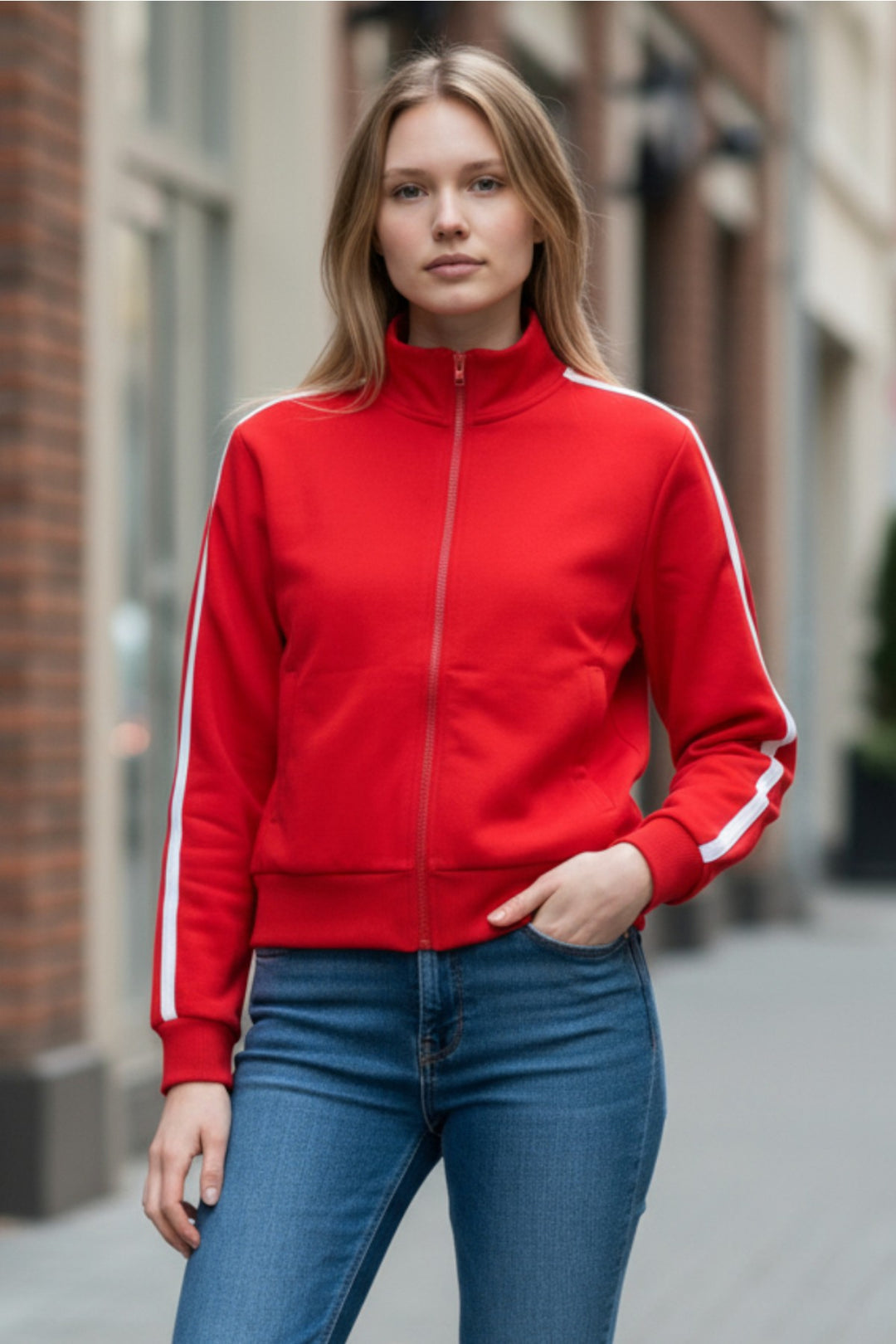 Red Retro Full Zip Track Jacket