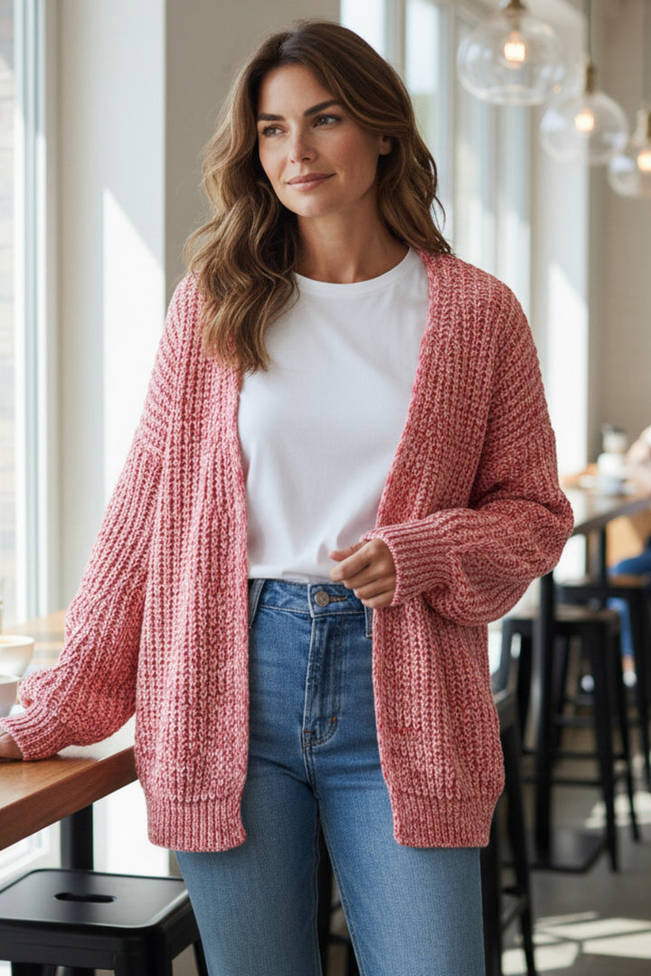 Pink Marl Chunky Knit Open Cardigan
