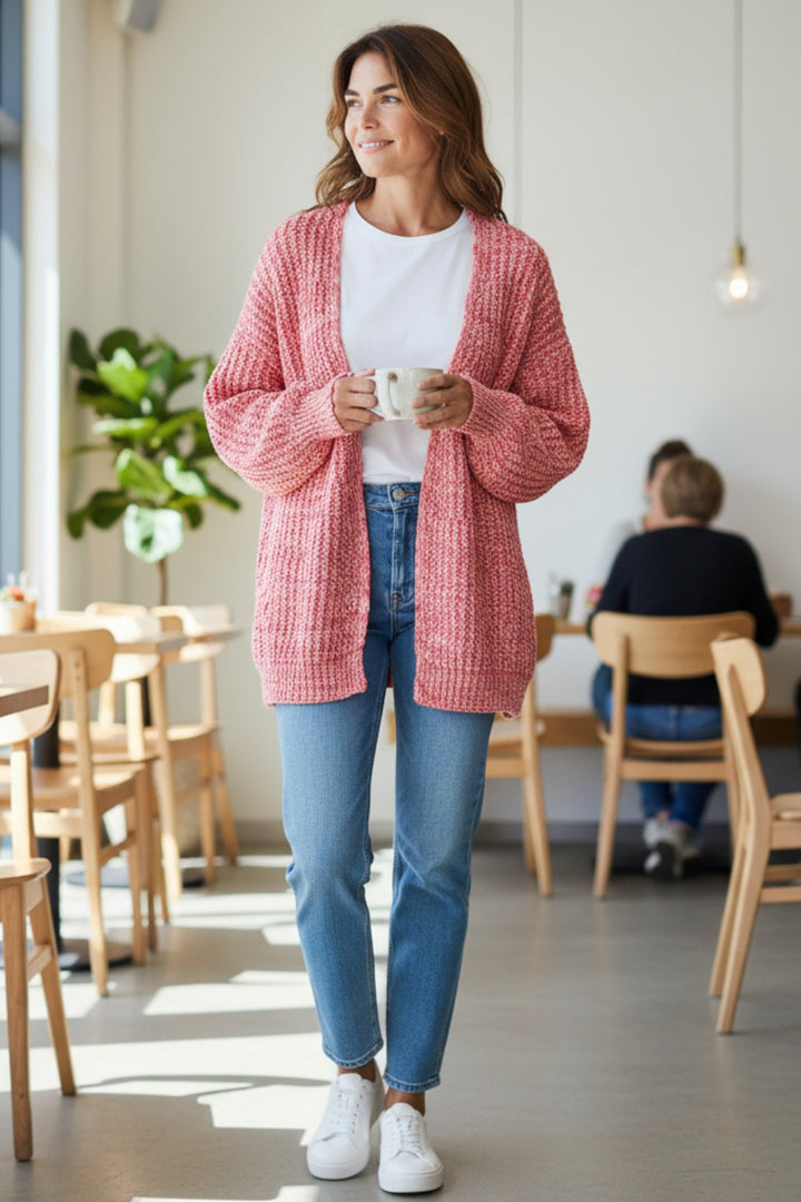 Pink Marl Chunky Knit Open Cardigan