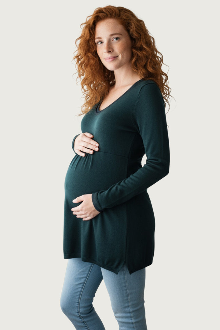 Green Scoop Neck Knitted Maternity Dress