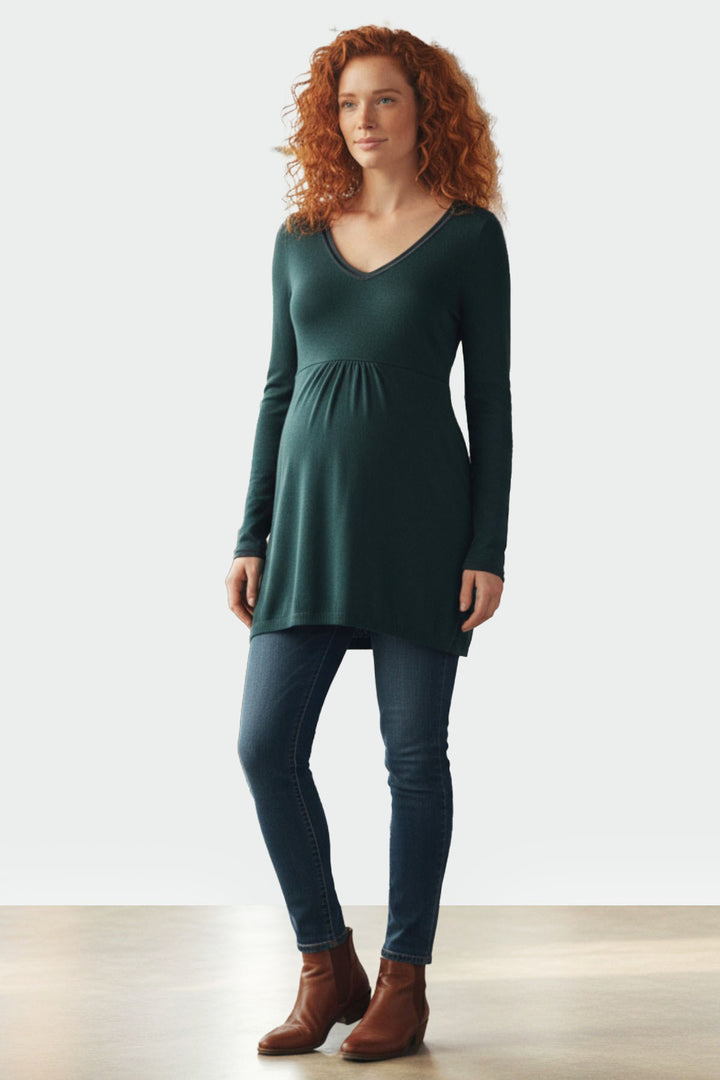 Green Scoop Neck Knitted Maternity Dress