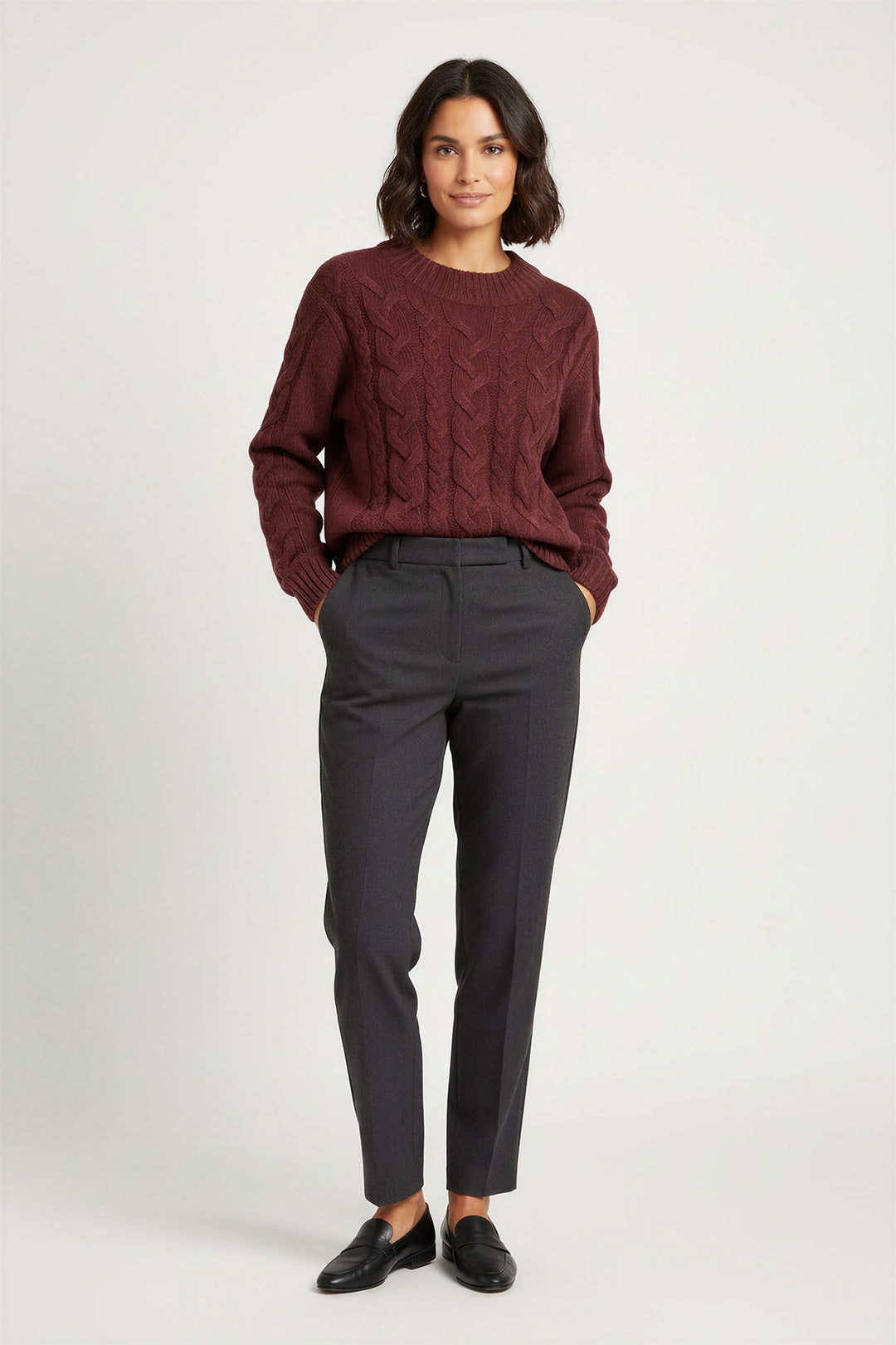 Crew neck chunky cable knit jumper