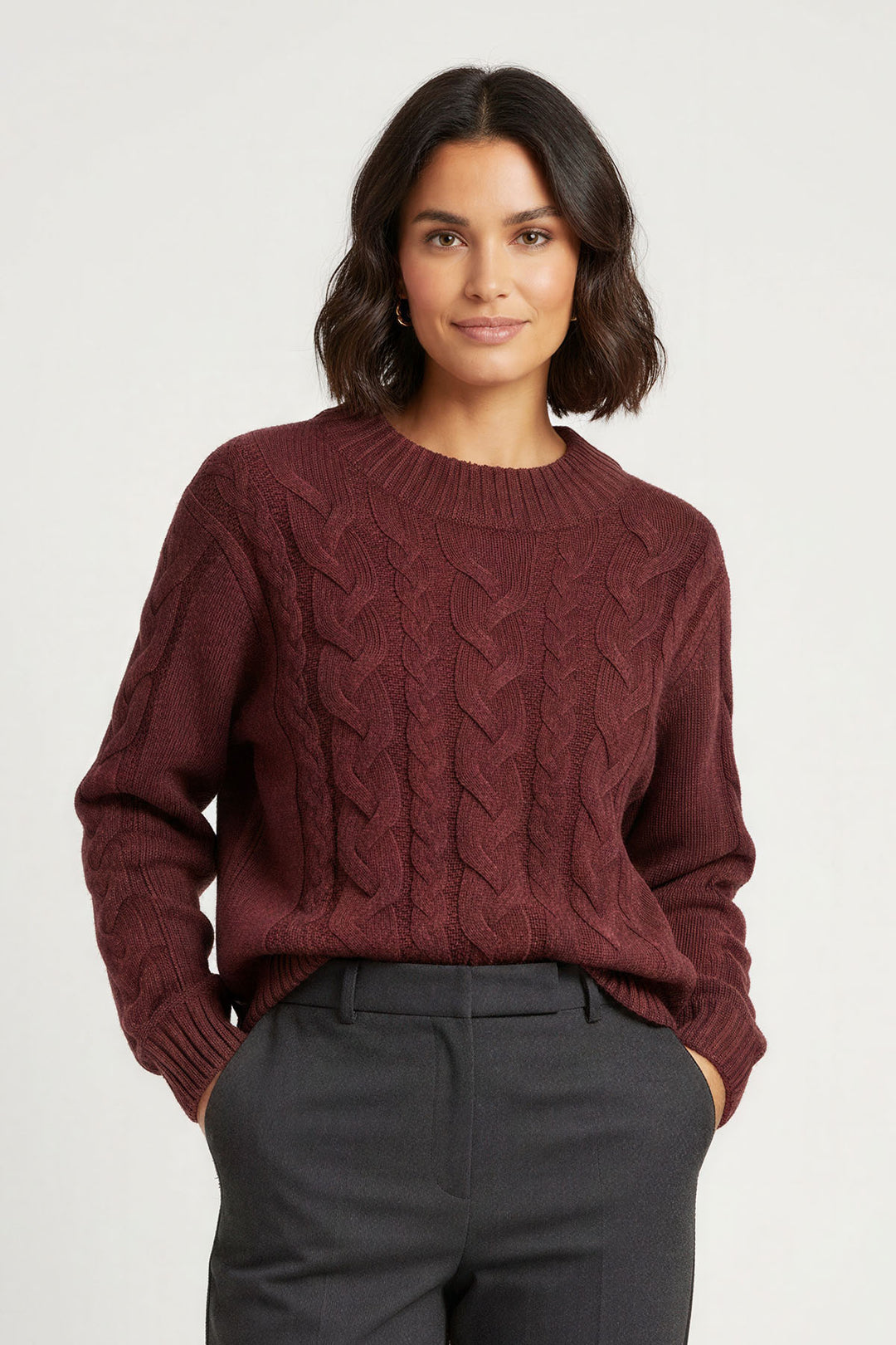 Crew neck chunky cable knit jumper