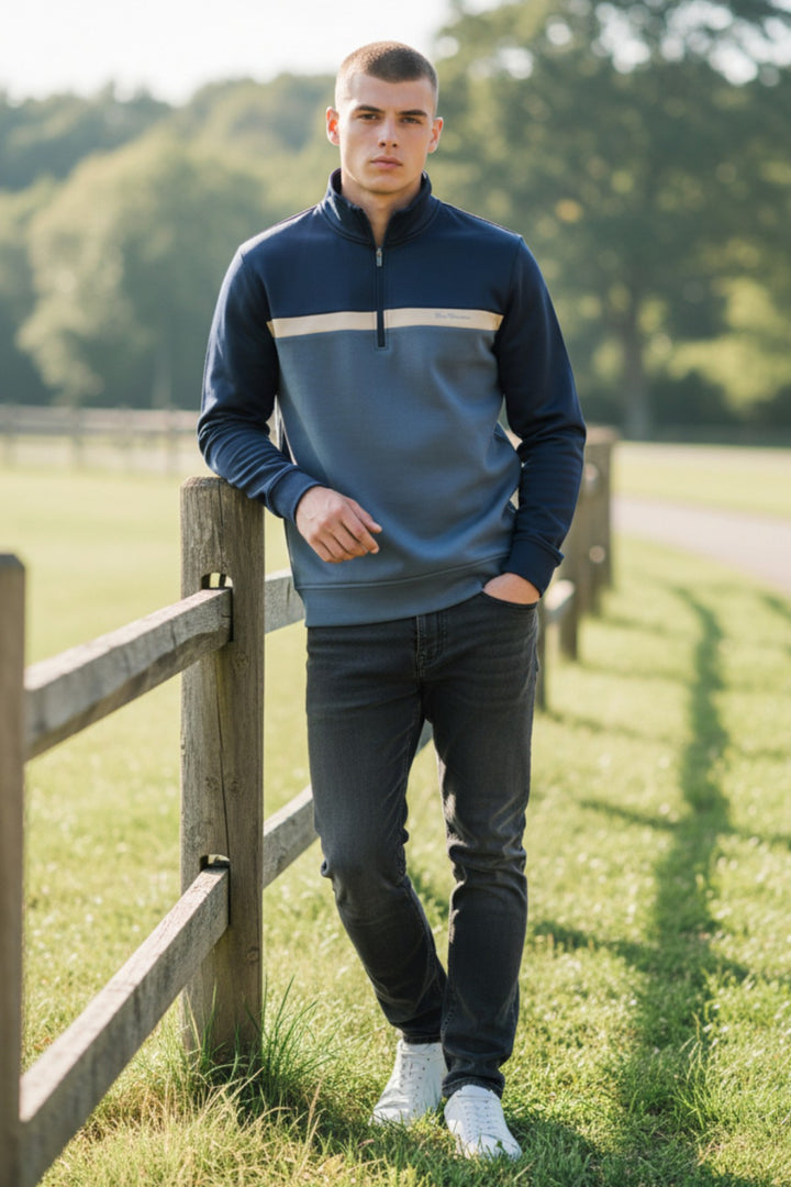 Blue Two tone quarter zip sweatshirt