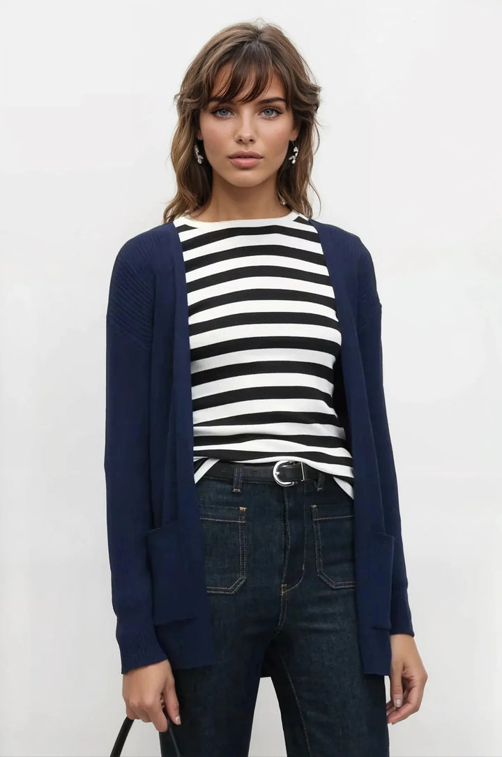 Navy Ribbed Open Front Cardigan