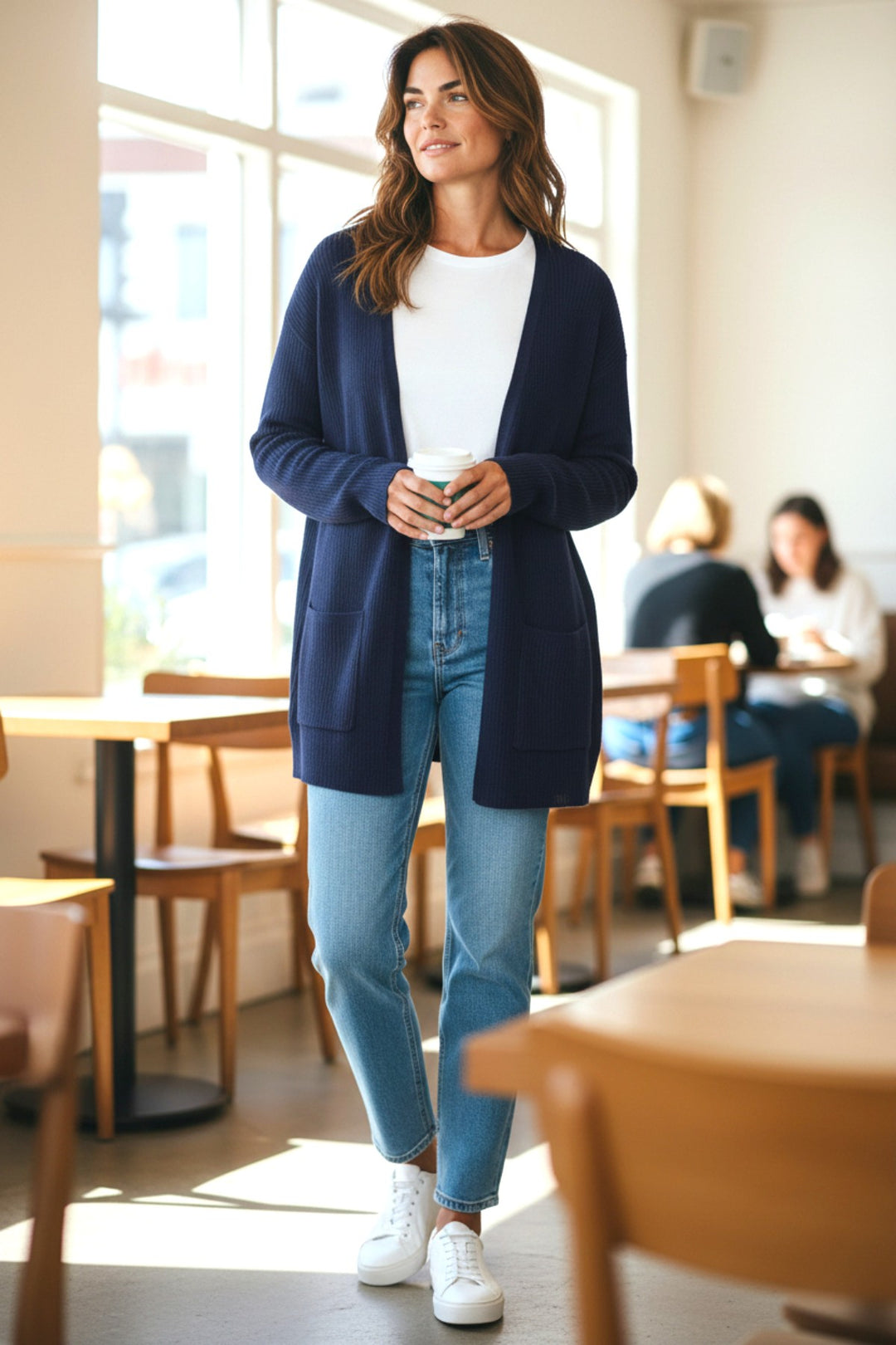 Navy Ribbed Open Front Cardigan