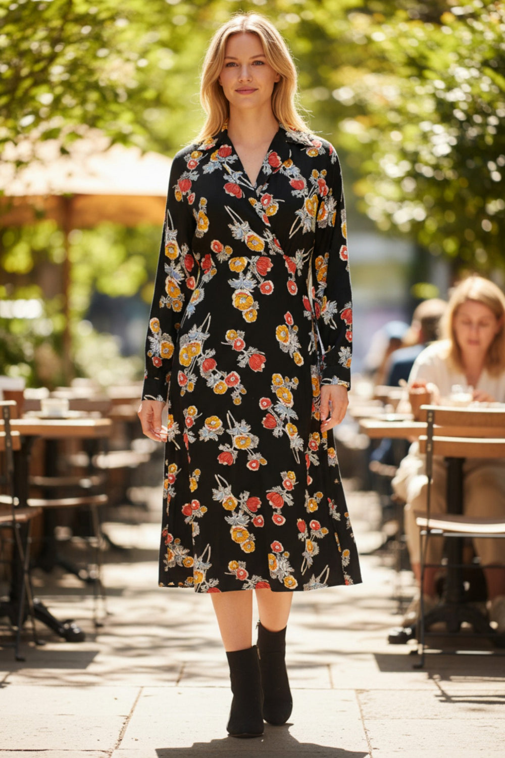 Floral Print Wrap Shirt Dress-Secret Label