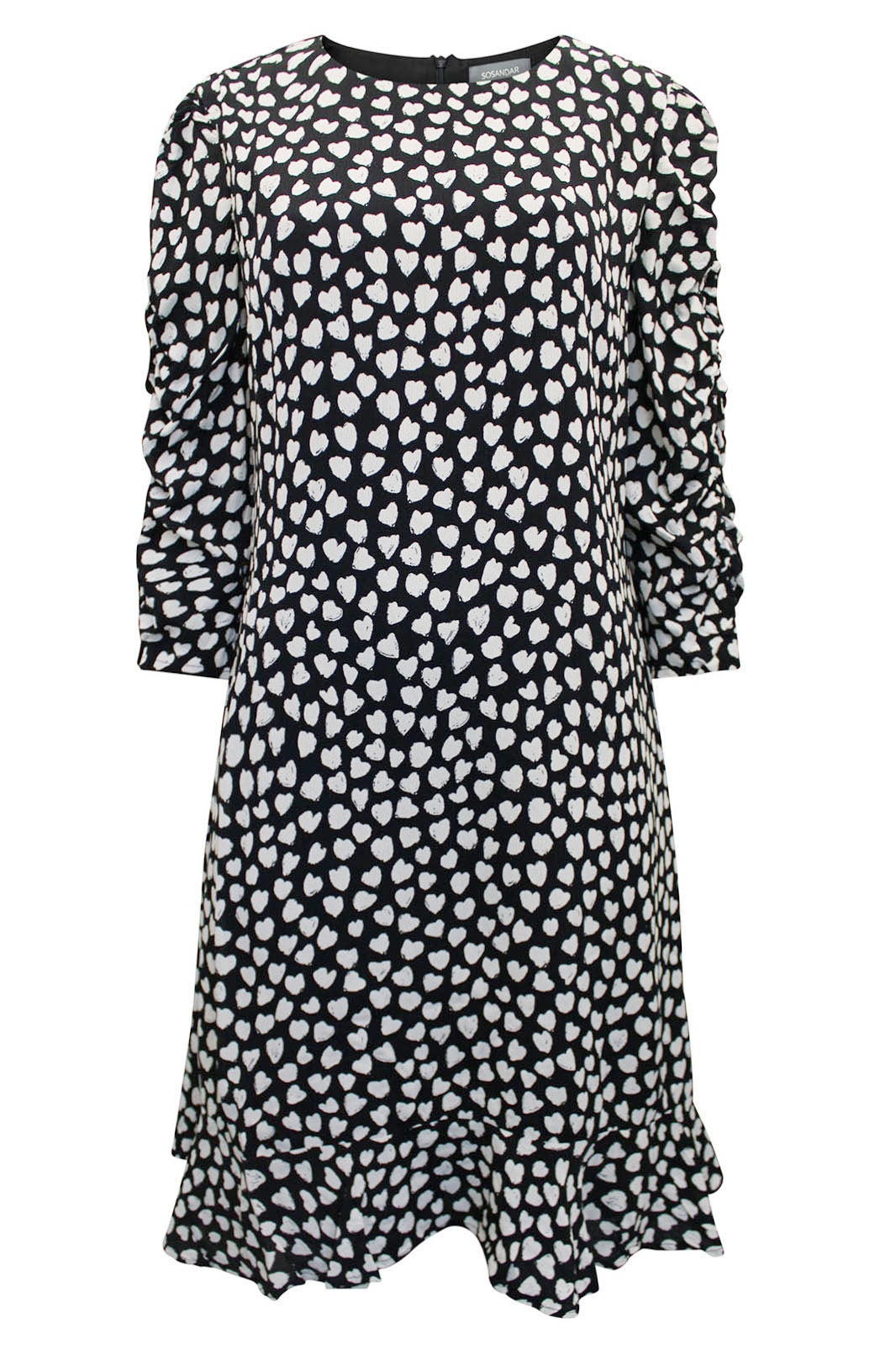 Black Heart Print Ruffle Hem Dress